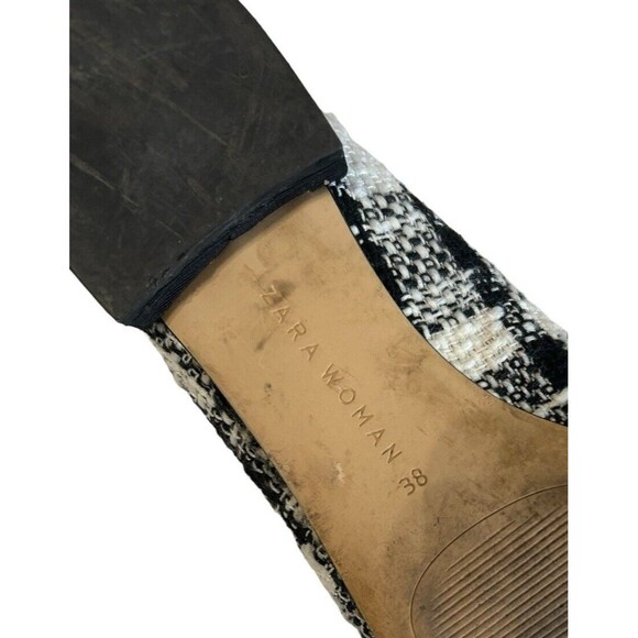 Zara Tweed Beaded Jeweled Fabric Black White Pointed Toe Flat  Shoes EU38 - Picture 12 of 12